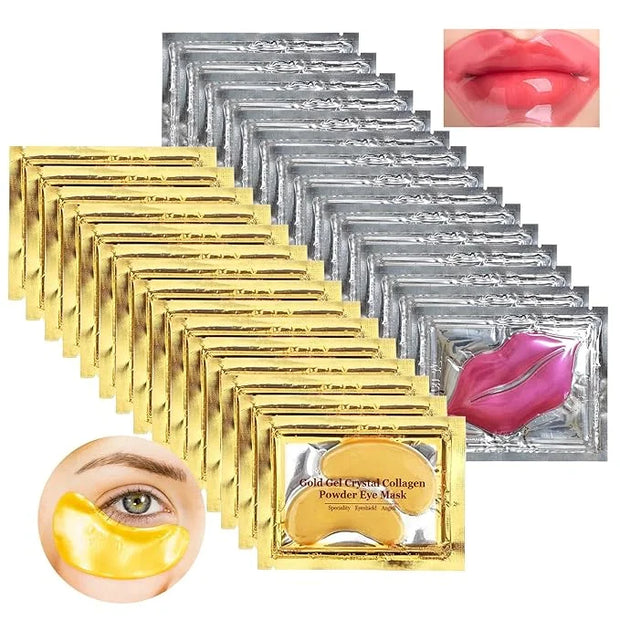 Permotary 15 Pairs Collagen Eye Mask and 15 Pcs Mositurizing Lip Mask, Under Eye Patches and Lip Pads, Crystal Patches Set...