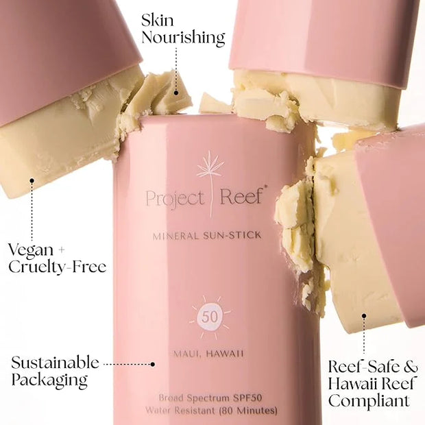 SPF 50 Sheer Mineral Sunscreen Stick - Vegan, Reef Safe, Non-Nano Zinc, Face Sunblock Stick, No White Residue, Ideal for T...