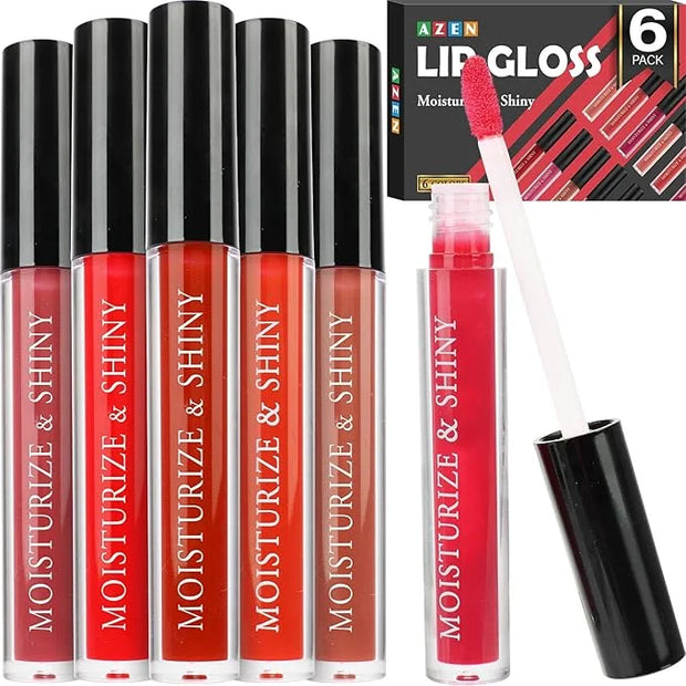 AZEN 6 Pack Lip Gloss Bulk Set, Shimmery Lip Gloss for Women and Girls With Rich Varied Colors - Product Image