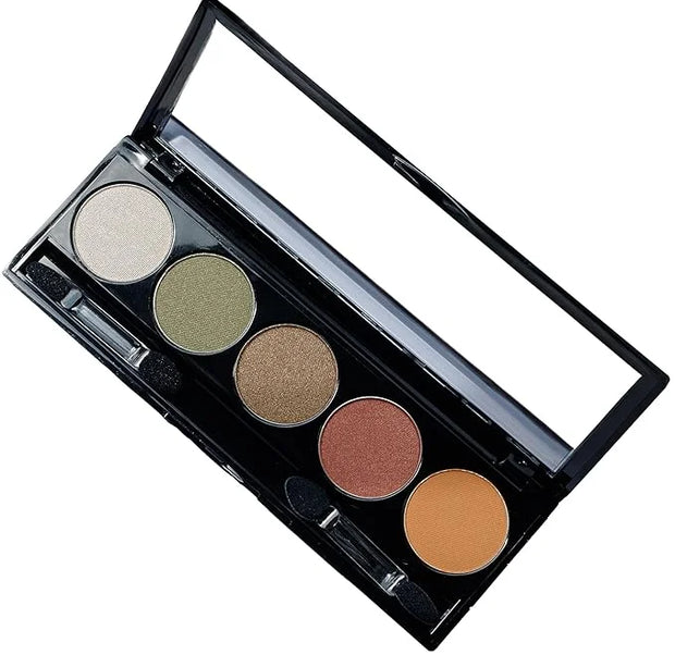 Moroccan Spice Shimmer White, Olive Green, Gold, Copper Penny Red, and Light Matte Orange Vegan Eyeshadow Palette; Talc, P...