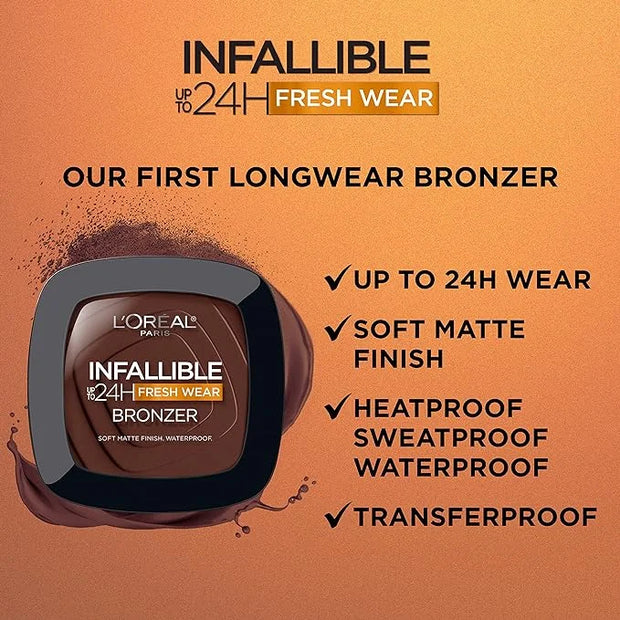 L'Oreal Paris Infallible Up to 24H Fresh Wear Soft Matte Longwear Bronzer. Waterproof, heatproof, Transfer, humidity and s...