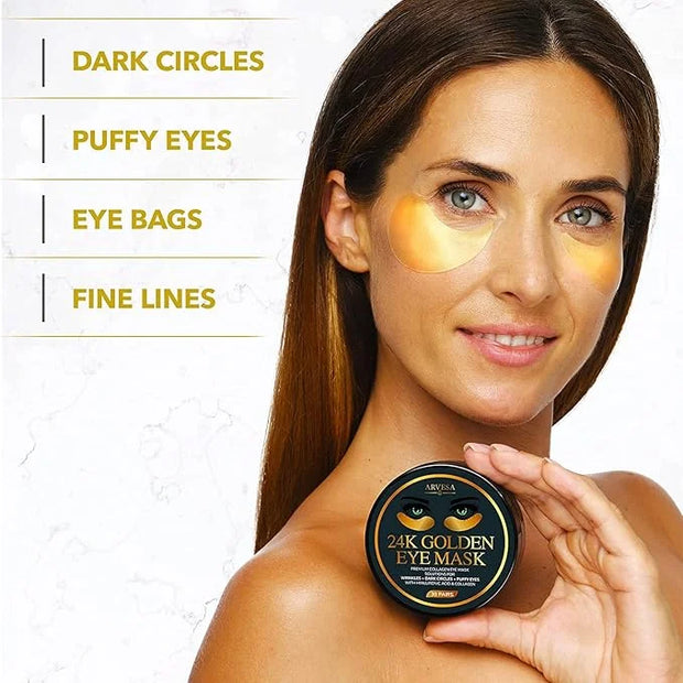 Under Eye Mask for Dark Circles and Puffiness, Wrinkles, 24k Gold Under Skincare Treatment Patches for Puffy Eyes with Col...