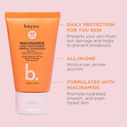 Beyou. Niacinamide Daily Moisturizer Mineral Face Sunscreen + SPF 40, 1.69 fl oz, Tinted, Plant-Based, Cruelty-Free, All S...