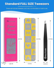 Expert Slant Tip Tweezers with Leather Case, GlamTweeler Sharp & Precision Stainless Steel Tweezer for Eyebrows, Facial Ha...