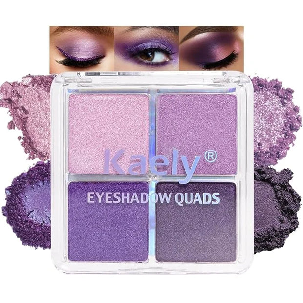 Kaely Powder Eyeshadow Quad, Lavender Purple Glitter Eyeshadow Palette Makeup, Neutral Eye Shadow Palette for Older Women ...