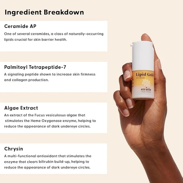 Stratia Lipid Gold Eye Cream Moisturizer and Anti-Aging Skincare for Dark Circles, Fine Lines, Wrinkles, and Under-Eye Bri...