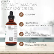 PURA D'OR 4 Oz ORGANIC Jamaican Black Castor Oil - Natural Smoky Scent - 100% Pure USDA Certified Cold Pressed, Hexane Fre...