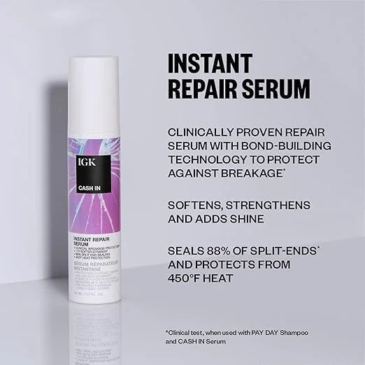 IGK Cash In Instant Repair Hair Serum | Reduce Breakage + Increase Strength | Silicone-Free | 1.7 oz (Pack of 2) - Product...