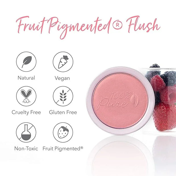 100% PURE Powder Blush (Fruit Pigmented), Chiffon, Soft Shimmery Finish, Nourishes Skin w/Rosehip Oil, Cocoa Butter, Natur...