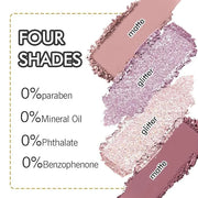 4 Colors Eyeshadow Makeup Palette,Nude Pink Purple Highly Pigmented Natural Neutral Nude Eye Shadow Palette with Mirror,Lo...