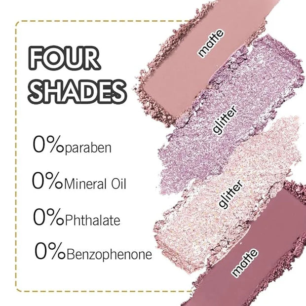 4 Colors Eyeshadow Makeup Palette,Nude Pink Purple Highly Pigmented Natural Neutral Nude Eye Shadow Palette with Mirror,Lo...