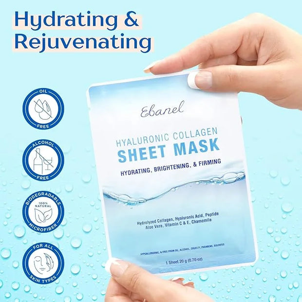Ebanel 15 Pack Collagen Peptide Hydrating Face Masks, Instant Brightening Firming Anti Aging Face Sheet Masks, Moisturizin...