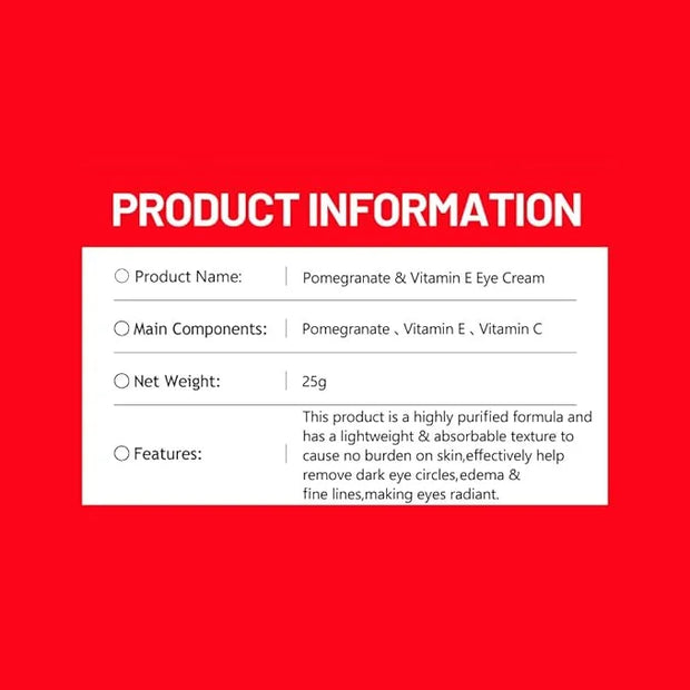 Pomegranate Vitamin E Eye Cream Anti-Aging Firming Anti-Wrinkle Under Eye Skin 20g / 0.85fl.oz - Product Image