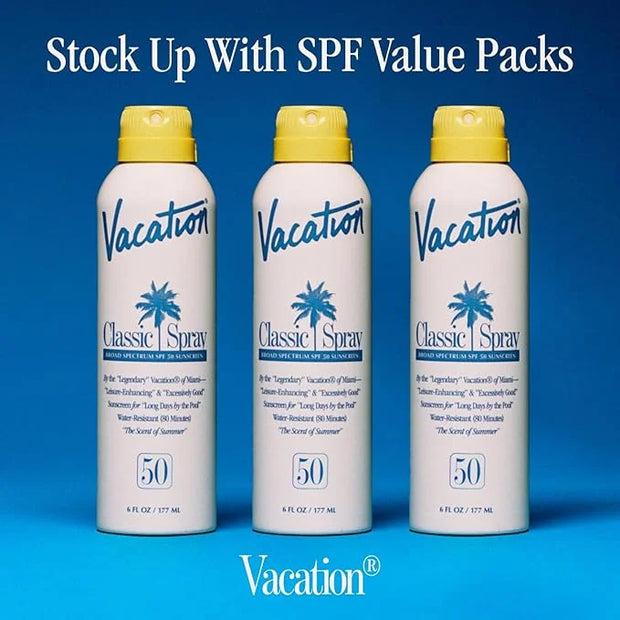 Vacation Classic Spray Sunscreen SPF 50 3-Pack, Broad Spectrum Sunscreen Spray, Vegan Sunblock Spray, Body Lotion with SPF...
