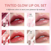 Glow Lip Oil Set, 4 Colors Tinted Glow Lip Oil Set, Hydrating Transparent Moisturizing Plumping Non-Sticky Big Brush Head ...