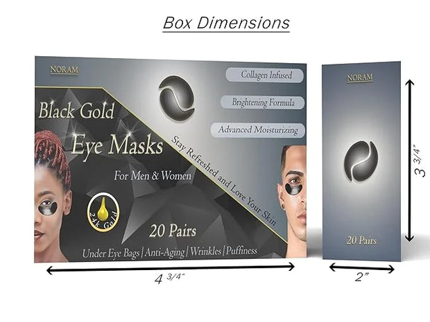 24k Black Gold Under Eye Masks (20 Pairs) by Noram | For: Puffiness, Wrinkles, Dark Circles, Under Eye Bags, Skin Brighten...