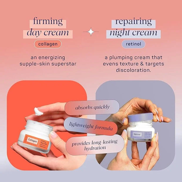 SpaLife Plump + Correct Day to Night Cream Duo – Day & Night Face Cream Set – For Dull Skin, Fine Lines & Wrinkles, Loss o...