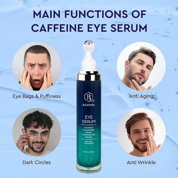 Eye Bags Treatment for Men: Men’s Under Eye Cream and Roller for Puffiness and Dark Circles – 5% Caffeine Depuffer - Produ...