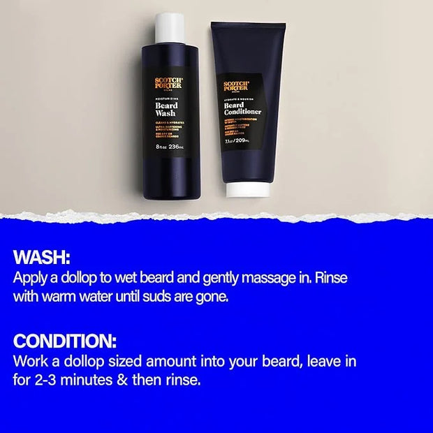 Scotch Porter Beard Wash & Conditioner Bundle – Cleanse, Moisturize, Hydrate & Soften Coarse, Dry Facial Hair while Encour...