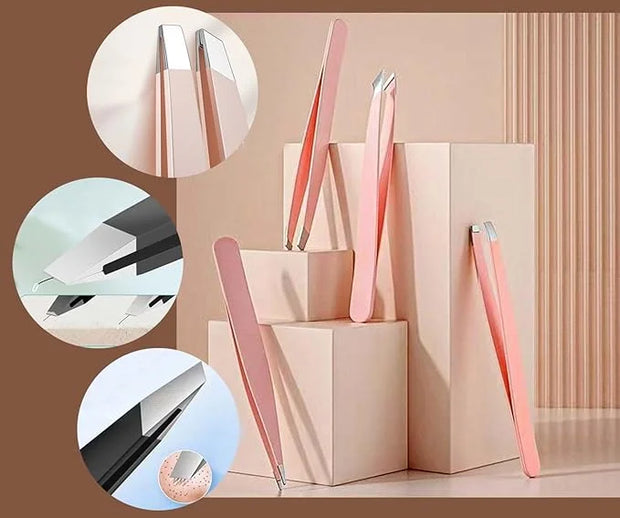 [9+1 PCS] Tweezers Kit, Tweezer for Women Facial Hair, Professional Tweezers Set, Eyebrow Tweezer, Professional Stainless ...