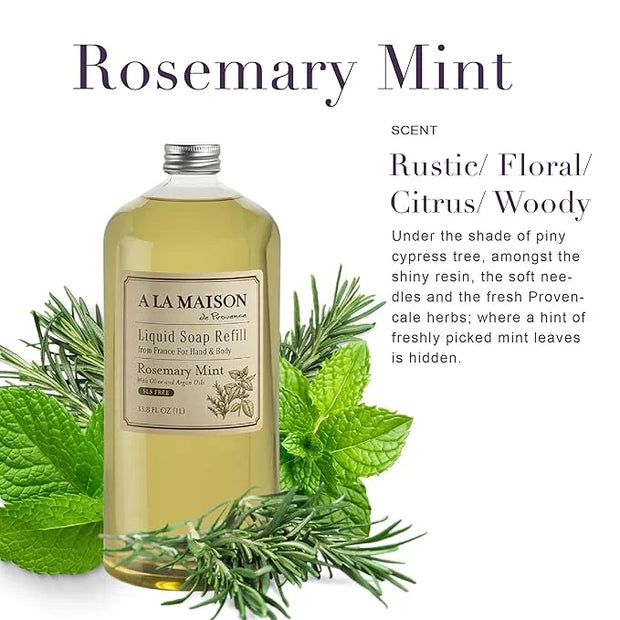 A LA MAISON French Liquid Hand Soap Refill, Rosemary Mint - Natural Hand Wash Made with Essential Oils - Biodegradable, Pl...