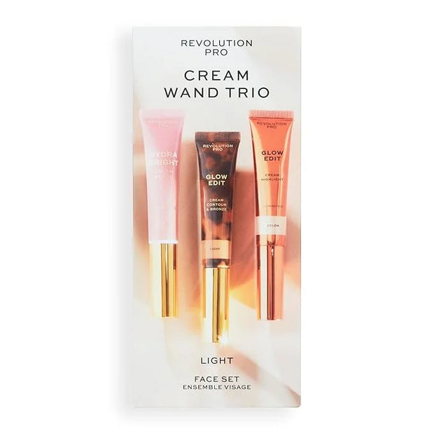 Cream Face Wand Trio, Cream Contour, Blush & Highlighter Makeup Set, Vegan & Cruelty Free, Light, 1 x 12 ml, 2 x 15 ml - P...