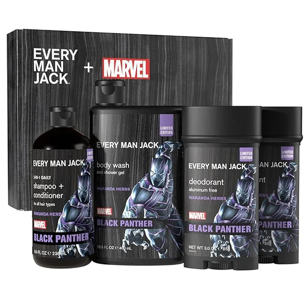 Every Man Jack Black Panther Body Set - Perfect for Every Guy & Marvel-Lover - Bath and Body Marvel Gift Set with Clean In...