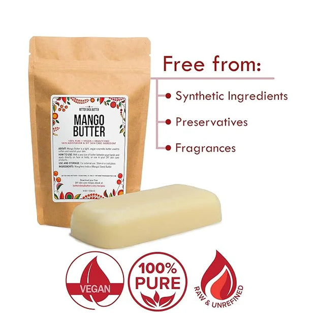 Raw Mango Butter - 100% Natural Skin and Hair Moisturizer - Use with Shea in DIY Whipped Body Butter, Mango Body Lotion, L...