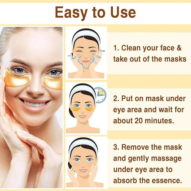 30Pcs Under Eye Collagen Patches, Moisturizing 24K Gold Eye Mask, Eye Patches for Puffy Eyes and Dark Circles, Under Eye M...