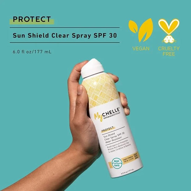 MyChelle Dermaceuticals Sun Shield Clear Spray SPF 30 (6 Fl Oz) - Liquid Zinc Sunscreen Spray with Bentonite Clay and Jojo...