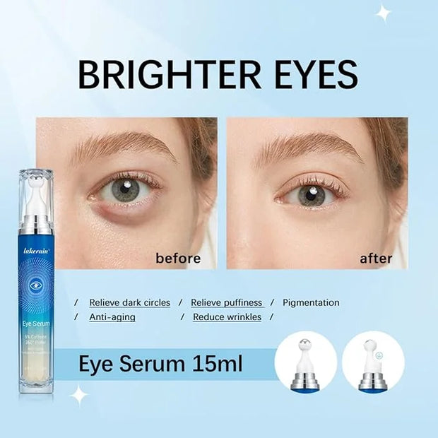 5% Caffeine Eye Serum,Moisturizing Eye Cream with 360° Massage Roller Ball,Anti-Aging Moisturizing Eye Serum for Dark Circ...
