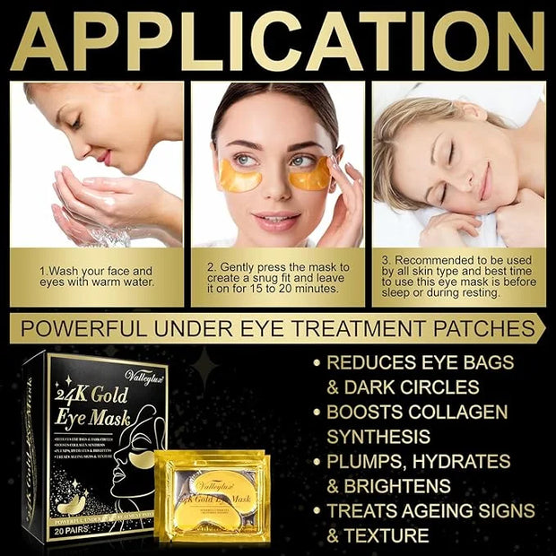 Under Eye Mask,20 pairs 24K Collagen Eye Pads,Under Eye Patches Skincare for Anti Aging,Anti Wrinkle,Reducing Eye Puffines...