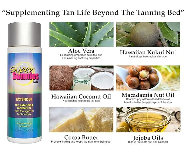 Super Sunnies Tan Extender Moisturizer Lotion with Tanogen HB for Indoor Tanning Beds & Sunless Tanning, Enriched with Alo...