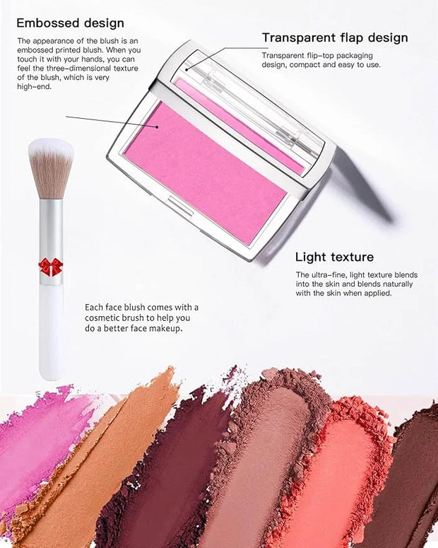 Powder Blush Palette, Matte Powder Makeup Blush for Cheeks, Natural Glow Face Blush Contour Palette, Lightweight, Smooth, ...