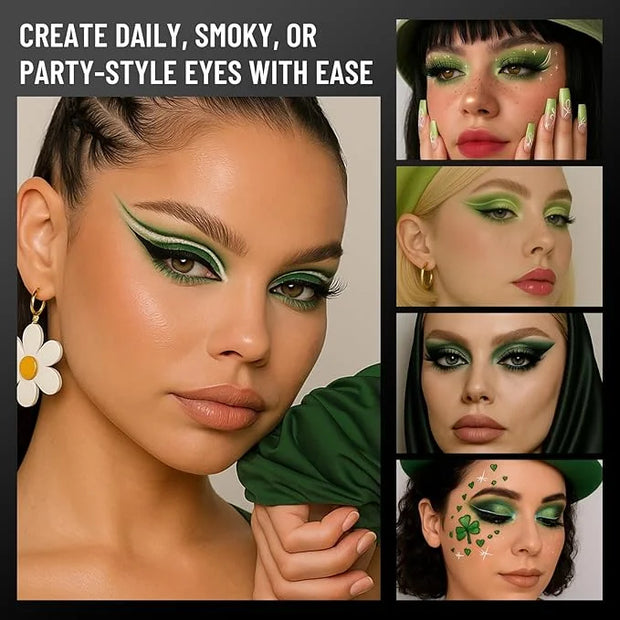 Green Eyeshadow Palette with Mirror Lime Forest Emerald Tones Matte Shimmer 6 Colors Mini Eye Shadow Pallet Travel Size Hi...