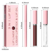 3-in-1Hocolate Brown Matte Lip Stain Kit | Waterproof Lip Liner + Hydrating Matte Lip Gloss + Nourishing Lip Oil | Long La...