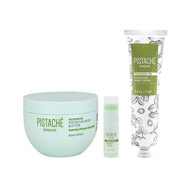 Pistaché Skincare Pistachio Oil Essential Body Care Trio Set + Whipped Body Butter + Hand Cream + Lip Balm + Moisturizing ...