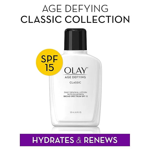 Face Moisturizer by Olay, Age Defying Classic Daily Renewal Lotion, With Sunscreen, Classic,4 oz - Product Image