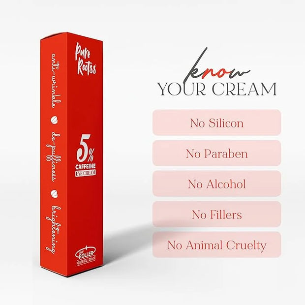 5% Caffeine Eye Cream Anti Aging with 360 Rollerball, Reduce Wrinkles and Dark Circles, Under Eye Cream For Women and Men ...