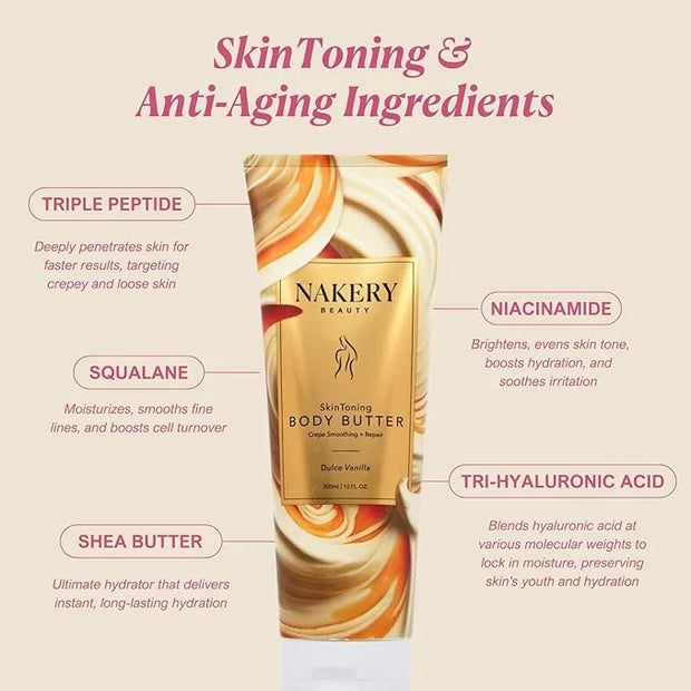 Nakery Skin Toning Body Butter for Women - Firming Body Lotion for Women - Peptide Infused Body Lotion for Crepey & Saggin...