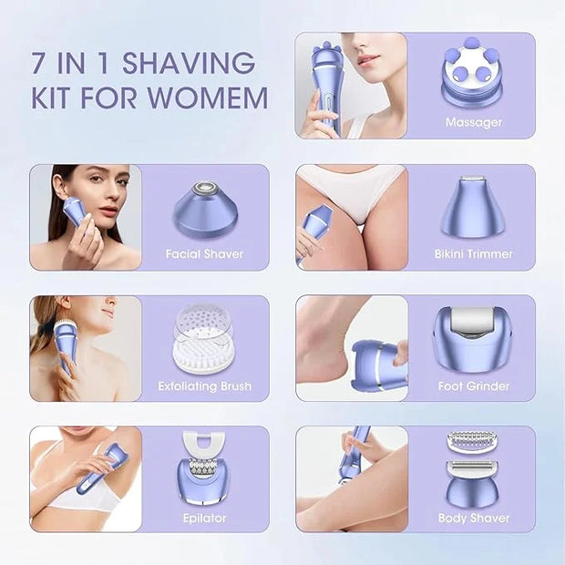 Electric Shavers for Women, 7 in 1 Hair Removal Kit with Epilator Bikini Trimmer Face Razor Body Brush Face Massager Foot ...