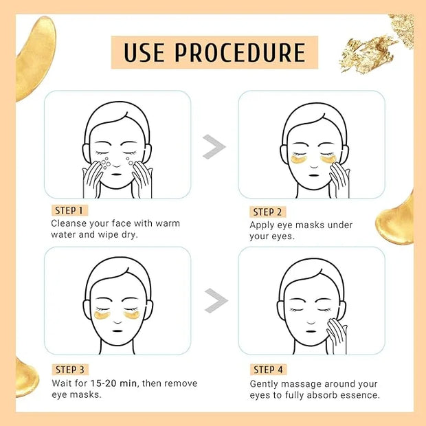 Under Eye Patchs 24k Gold Eye Mask and Hyaluronic Acid and Rose for Dark Circles and Puffiness Wrinkle Eye Bags 30 Pairs -...
