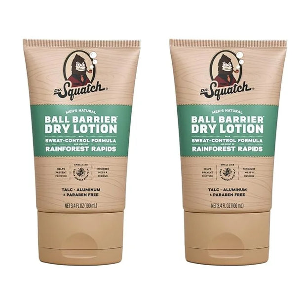 Dr. Squatch Ball Barrier Dry Lotion, No Mess Body Powder Lotion for Men, Made With Natural Ingredients - 2-Pack Rainforest...