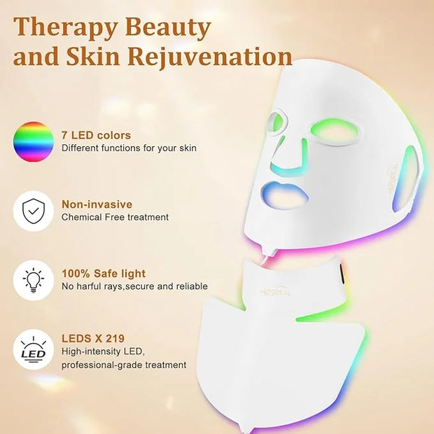 Hotodeal LED Face Mask Light Therapy,7 Colors Light Therapy for Face & Neck Mask,Skin Rejuvenation Anti-aging Beauty LED M...