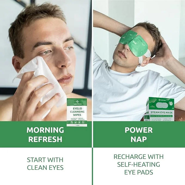 Steam Eye Mask for Dry Eyes with 5 Eyelid Cleansing Wipes, Self Heating Eye Compress for Dry Eyes, Soothe and Relax with 4...