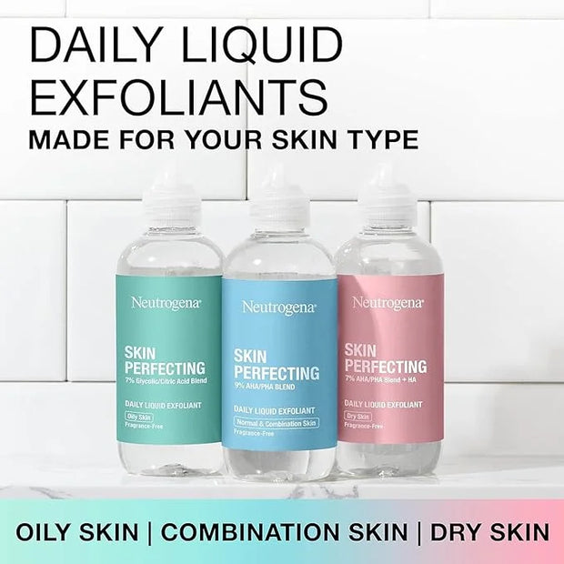 Neutrogena Skin Perfecting Daily Liquid Facial Exfoliant with 7% AHA/PHA Blend + HA to Smooth, Exfoliate & Replenish Dry S...