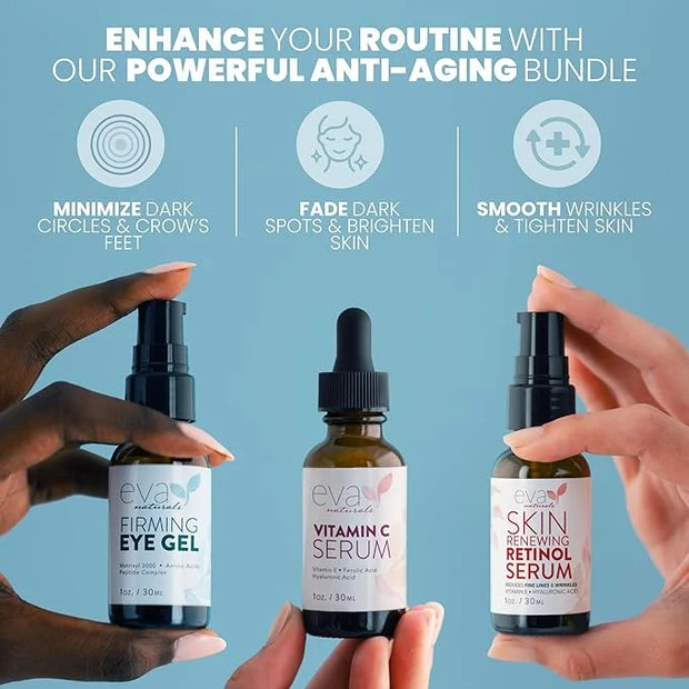 Eva Naturals Facelift in a Bottle - 3-in-1 Anti-Aging Set with Retinol Serum, Vitamin C Serum and Eye Gel - Formulated to ...