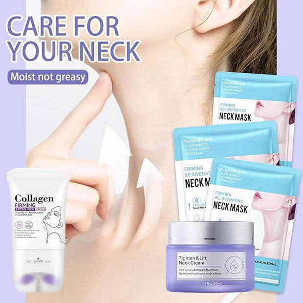 2PCS Neck Firming Cream and Neck Mask Set,Non-greasy Tighten Lift Firming Face Cream Skincare Moisturizer, 3 Pieces Deep M...
