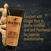 Woody's Hair and Body Wash for Men – 2-in-1 Sulfate-Free Cleanser & Body Wash, Deep Cleansing, Hydrating, Fresh Scent, 10 ...