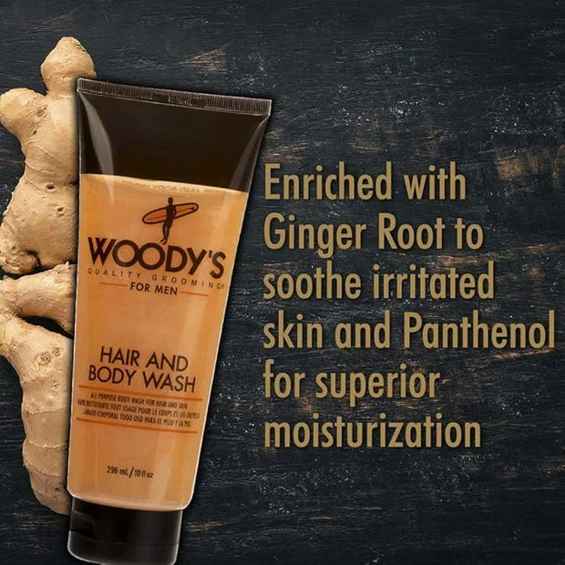 Woody's Hair and Body Wash for Men – 2-in-1 Sulfate-Free Cleanser & Body Wash, Deep Cleansing, Hydrating, Fresh Scent, 10 ...